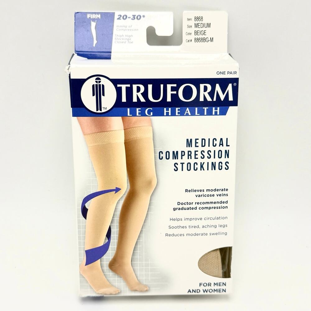Truform Compression Stockings 20-30mmHg Medium Thigh High Close Toe Silicone Dot